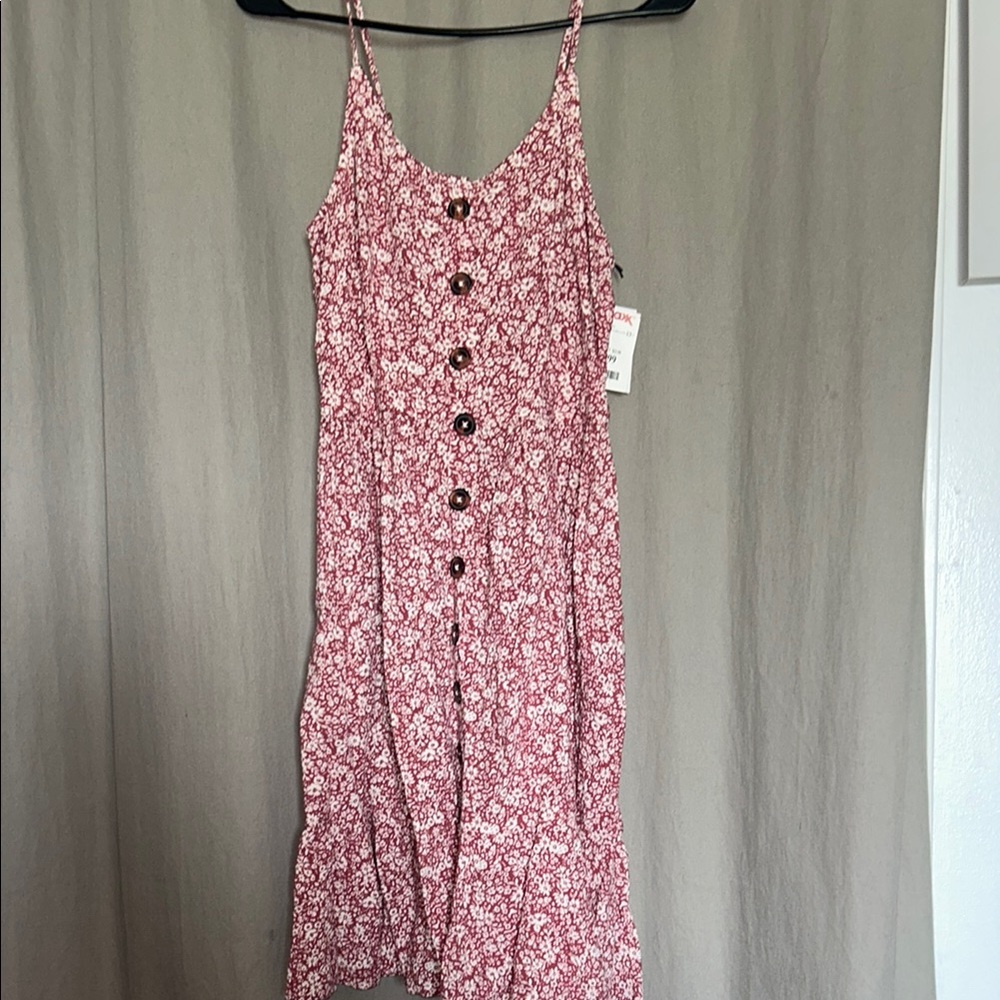 Japna Pink and White Buttoned Midi Sundress